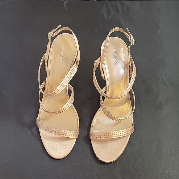 STYLE & CO MULTI-STRAP ADJUSTABLE BUCKLE ANKLE RHINESTONES EMBELLISHMENTS SANDAL - Picture 4 of 11